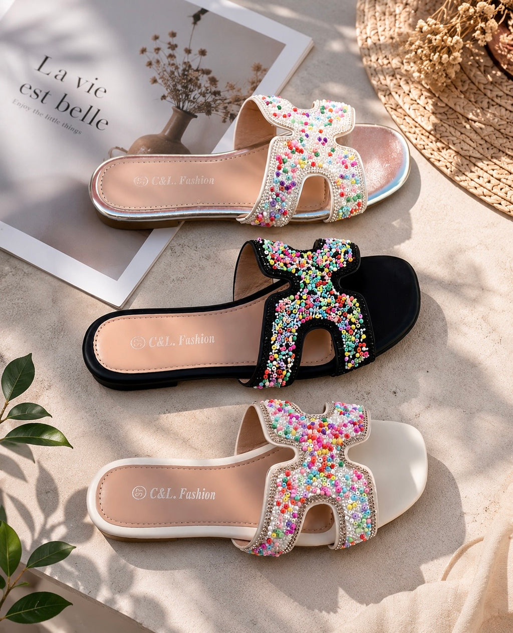 Sendal en perles multicolores